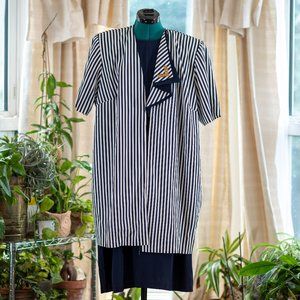 Vintage Dress and Jacket Set Navy with White Stripes Size 20WP